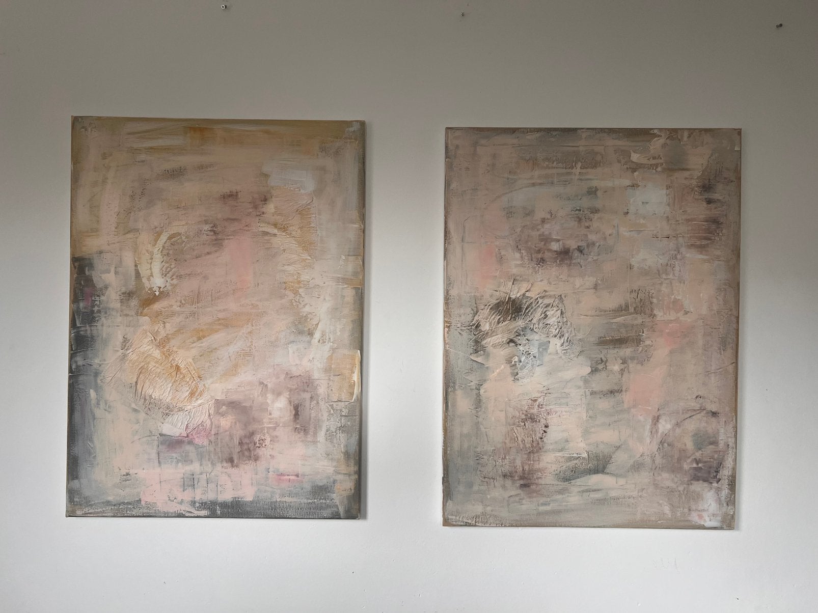 Japandi abstracte 2 luik schilderijen 55x75, Ophalen of Verzenden