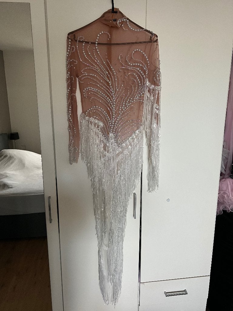 Dragqueen glamour full rhinestone nude dress, Beige, Maat 42/44 (L), Ophalen of Verzenden, Zo goed als nieuw