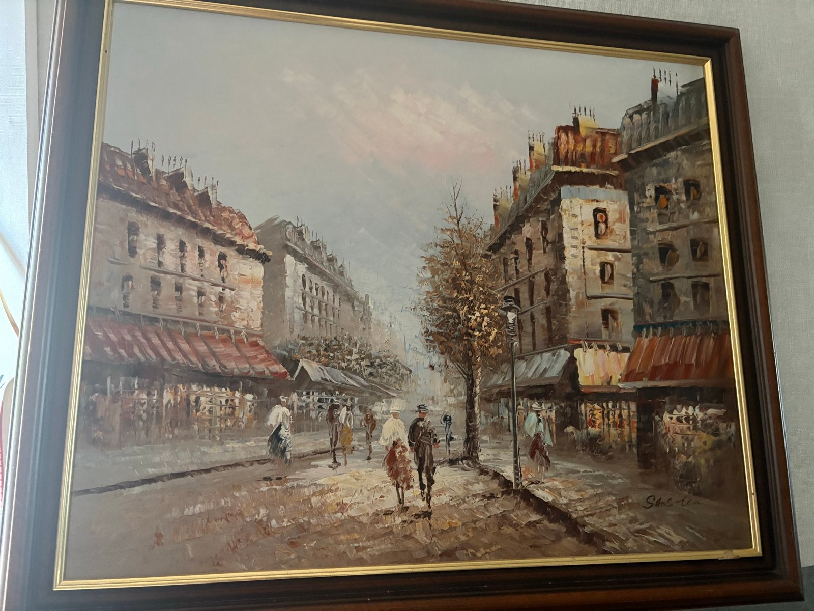 Schilderij Stadsgezicht Olieverf op Doek Gesigneerd 50x 60, Ophalen, Doek, Realistisch, Gesigneerd