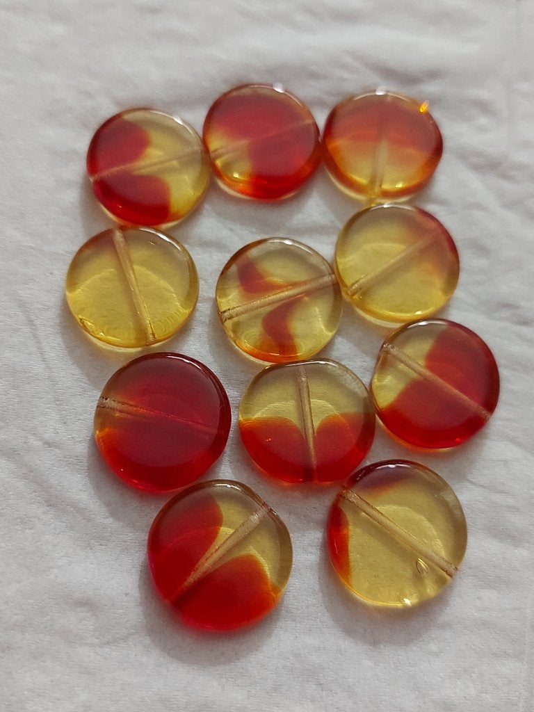 Ronde rood/gele platte glaskralen, Verzenden, Nieuw, Kraal
