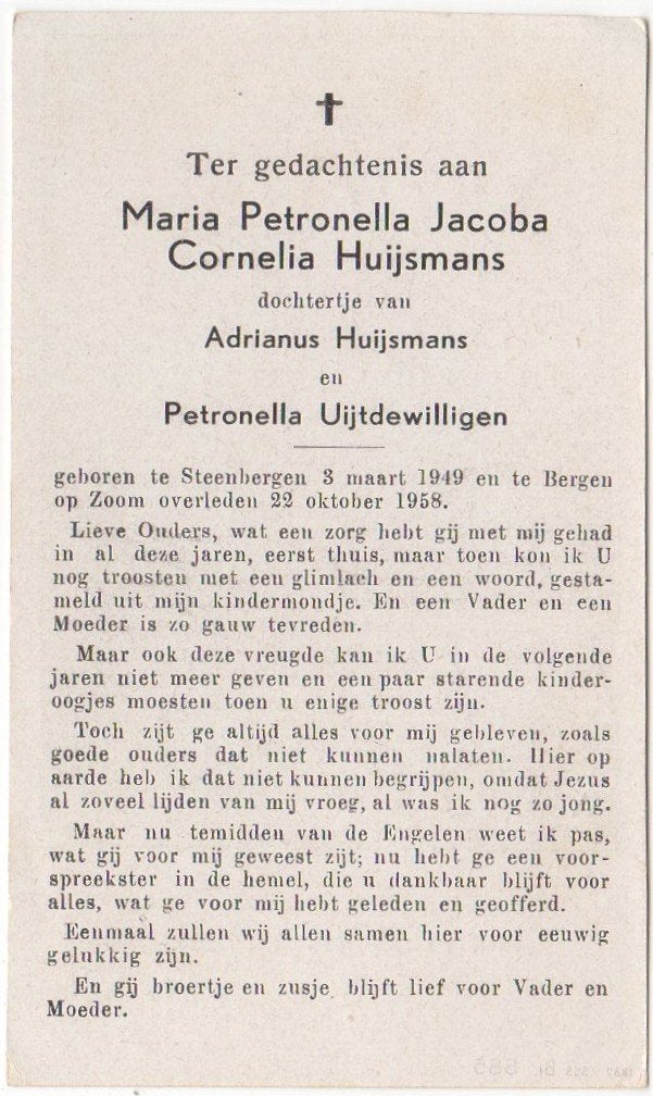 Maria P. Huijsmans 1949 Steenbergen + 1958 Bergen op Zoom, Verzamelen, Ophalen of Verzenden