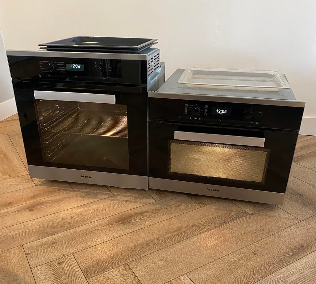 Prachtige set Miele Combi oven/magnetron + Hetelucht oven, Ophalen, Zo goed als nieuw, Oven met grill, 45 tot 60 cm
