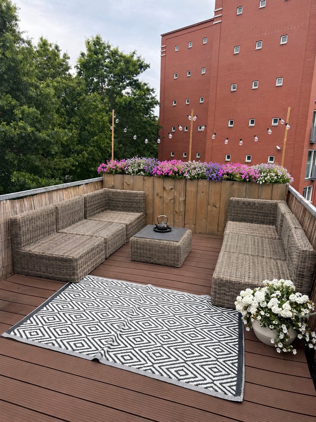 Complete Wicker Loungeset voor Terras of Balkon, Tuin en Terras, Tuinsets en Loungesets, Ophalen, 5 zitplaatsen, Gebruikt, Loungeset