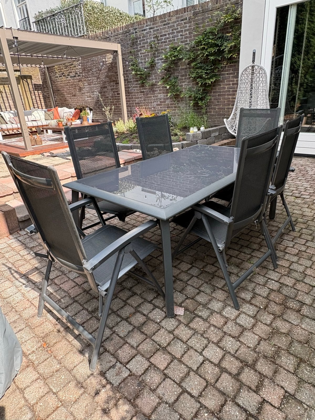 Bellagio Tuinset - grijs - L180xB100xH90, Tuin en Terras, Tuinsets en Loungesets, Ophalen, Gebruikt, Eettafel, 6 zitplaatsen