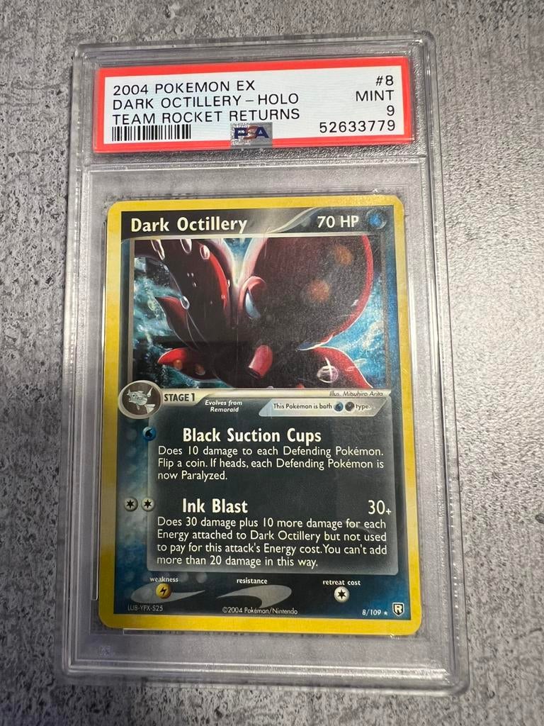 PSA 9 - Dark Octillery 8/109 Holo ex team rocket returns, Ophalen of Verzenden, Zo goed als nieuw, Losse kaart, Foil