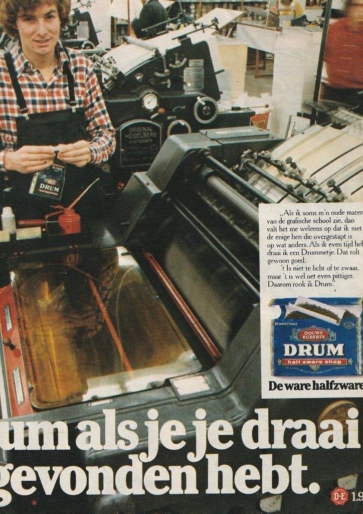 Retro reclame 1977 Drum shag in drukkerij in Zaandam, Verzenden, Overige typen
