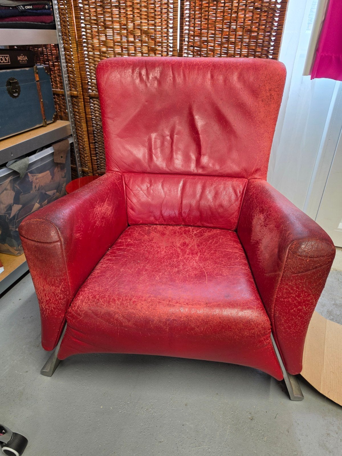 Rolf Benz 322 Fauteuil - Rood Leder, Huis en Inrichting, Ophalen, Gebruikt, Leer