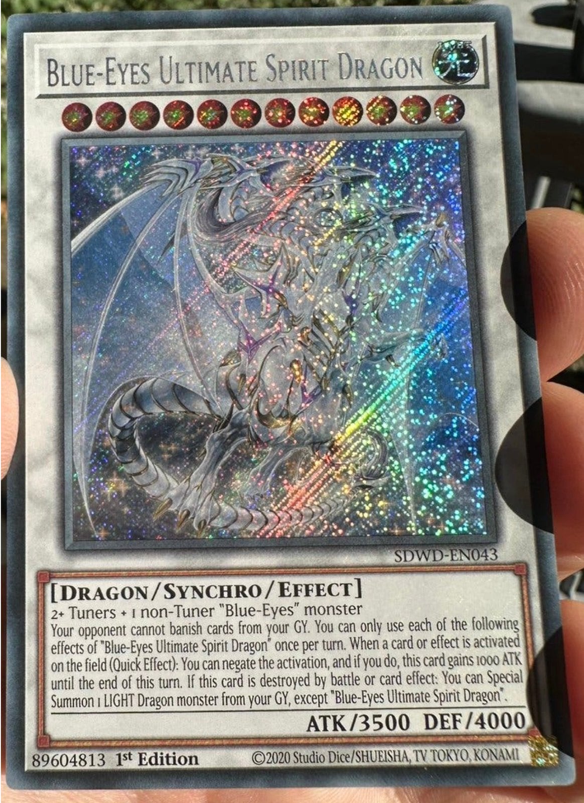 Yu-Gi-Oh! Blue-Eyes Ultimate Spirit Dragon SDWD 1st Edition, Hobby en Vrije tijd, Ophalen of Verzenden, Zo goed als nieuw, Losse kaart