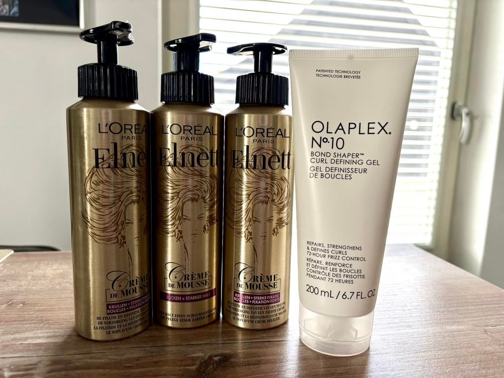3x200ml Elnett Hair Mousse & Olaplex No.10 Bond Shaper Curls, Ophalen of Verzenden, Zo goed als nieuw