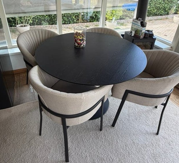 Ronde eetkamer tafel met stoelen, Ophalen, Gebruikt, 4 tot 6 stoelen