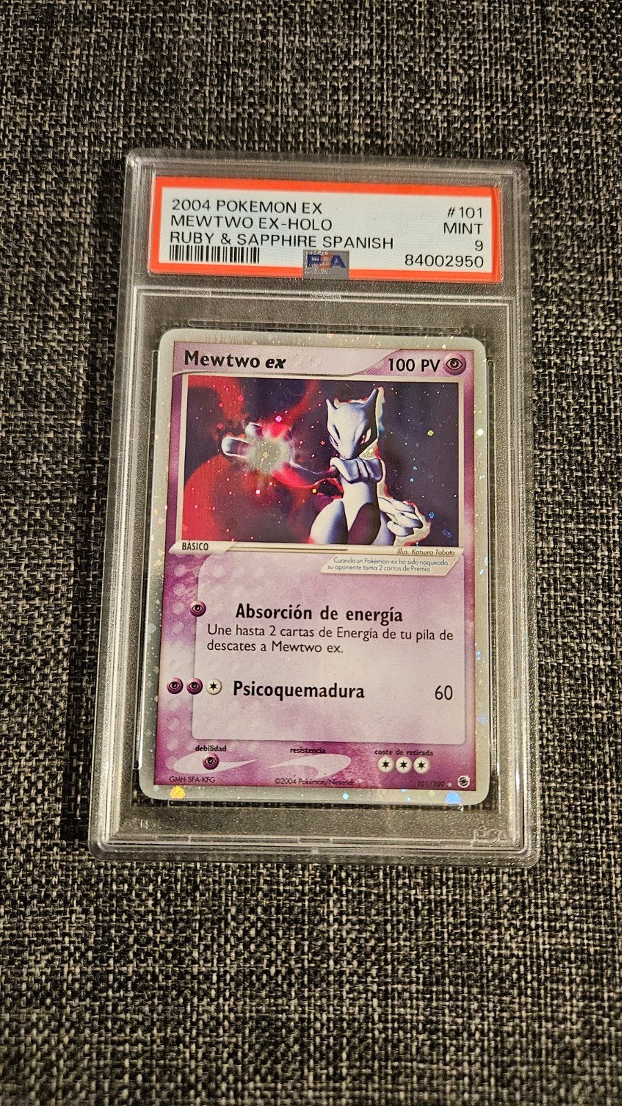 2004 Pokémon Spaanse EX Ruby & Sapphire Mewtwo EX PSA 9, Ophalen of Verzenden, Zo goed als nieuw, Losse kaart