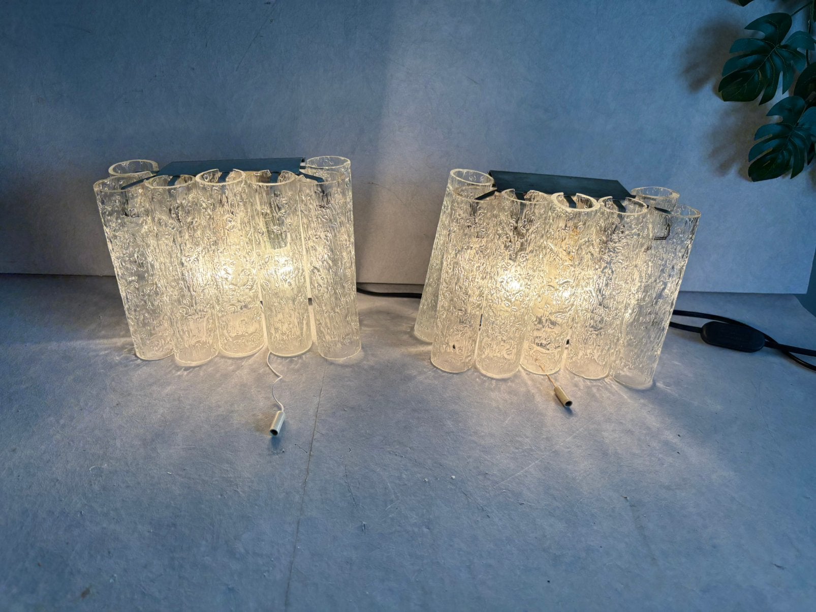 Vintage set Doria Leuchten wandlamp ijsglas tubes jaren 60, Huis en Inrichting, Ophalen of Verzenden, Gebruikt, Glas