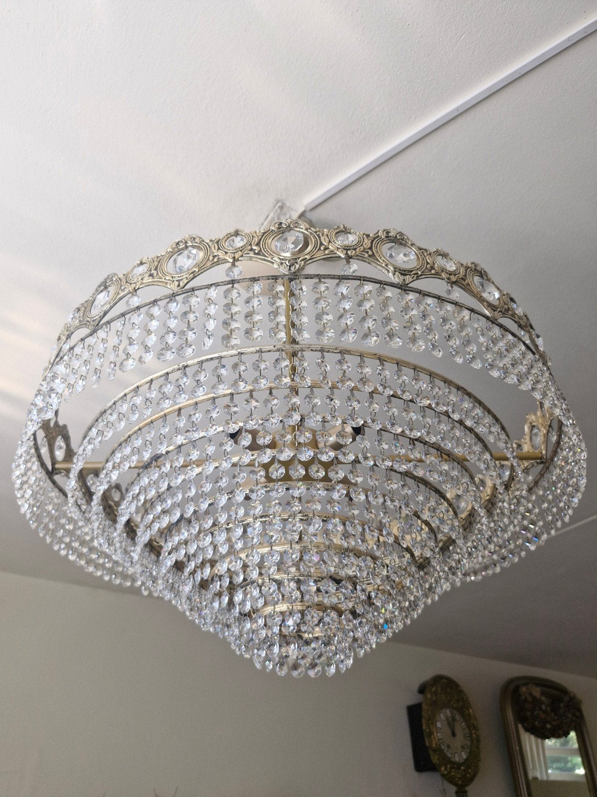 Grote Swarovski Kristallen Kroonluchter, Gebruikt, E14 (klein), Ophalen of Verzenden, Glas