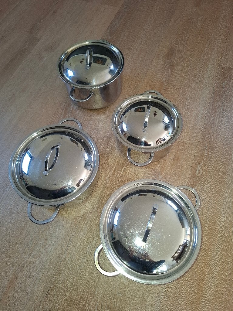SPRING pannen, Huis en Inrichting, Keuken | Potten en Pannen, Ophalen, Zo goed als nieuw, Rvs, Pannenset