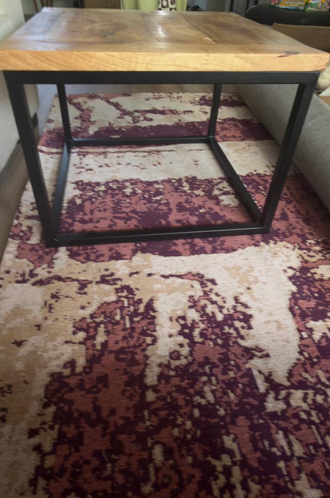 Vierkante salontafel van mangohout & zwarte staal frame, Ophalen, Vierkant, Minder dan 55 cm