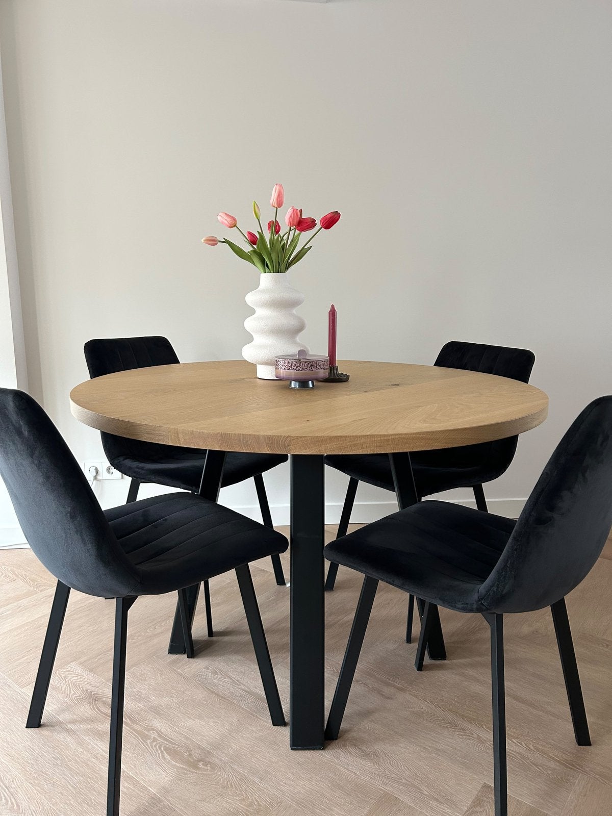 Ronde eettafel met stoelen, Ophalen, Gebruikt, 100 tot 150 cm, Rond