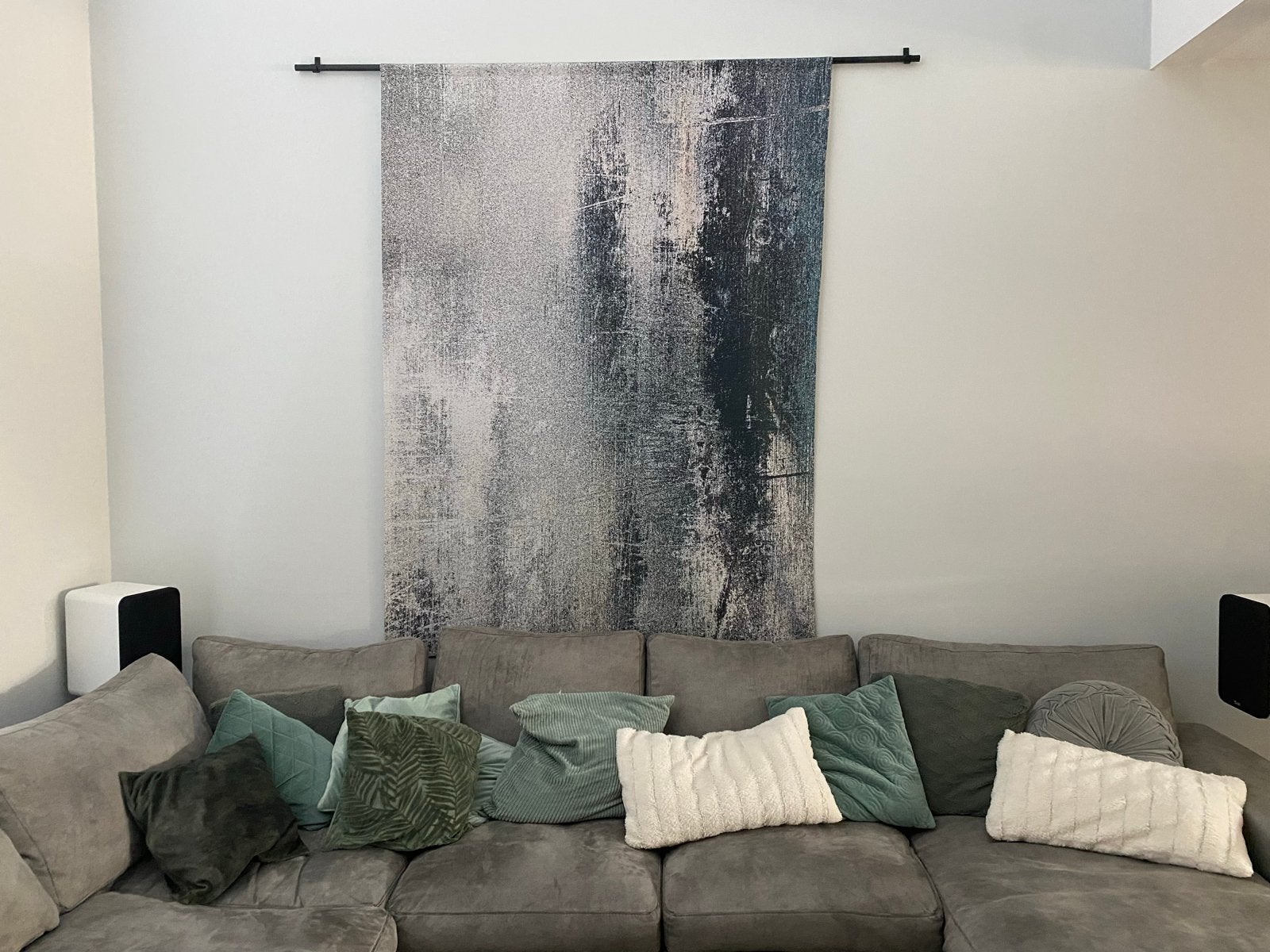 Modern Wandkleed met Abstract Patroon - Grijs/Blauw, Meerkleurig, Ophalen of Verzenden, Zo goed als nieuw, Met ophangsysteem
