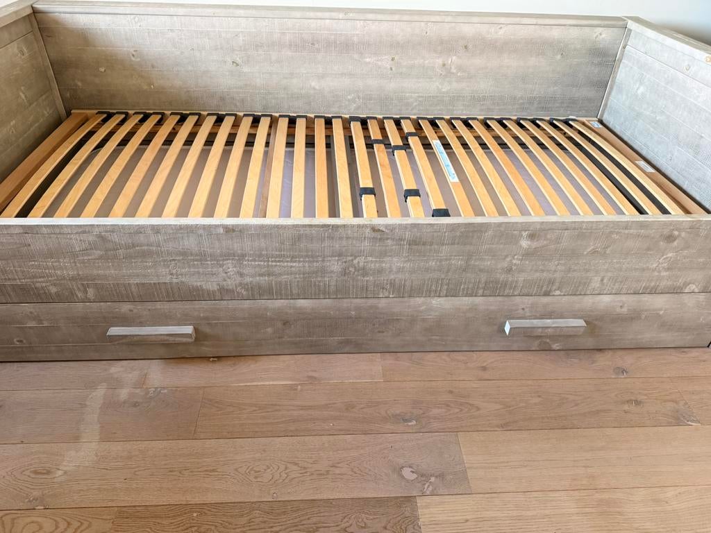 1 persoonsbed met onderschuifbed, Ophalen, 85 tot 100 cm, Gebruikt, Lattenbodem