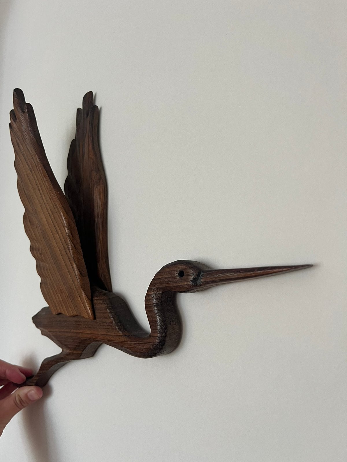 Vintage teak (?) houten kraanvogel, Huis en Inrichting, Woonaccessoires | Wanddecoraties, Ophalen of Verzenden