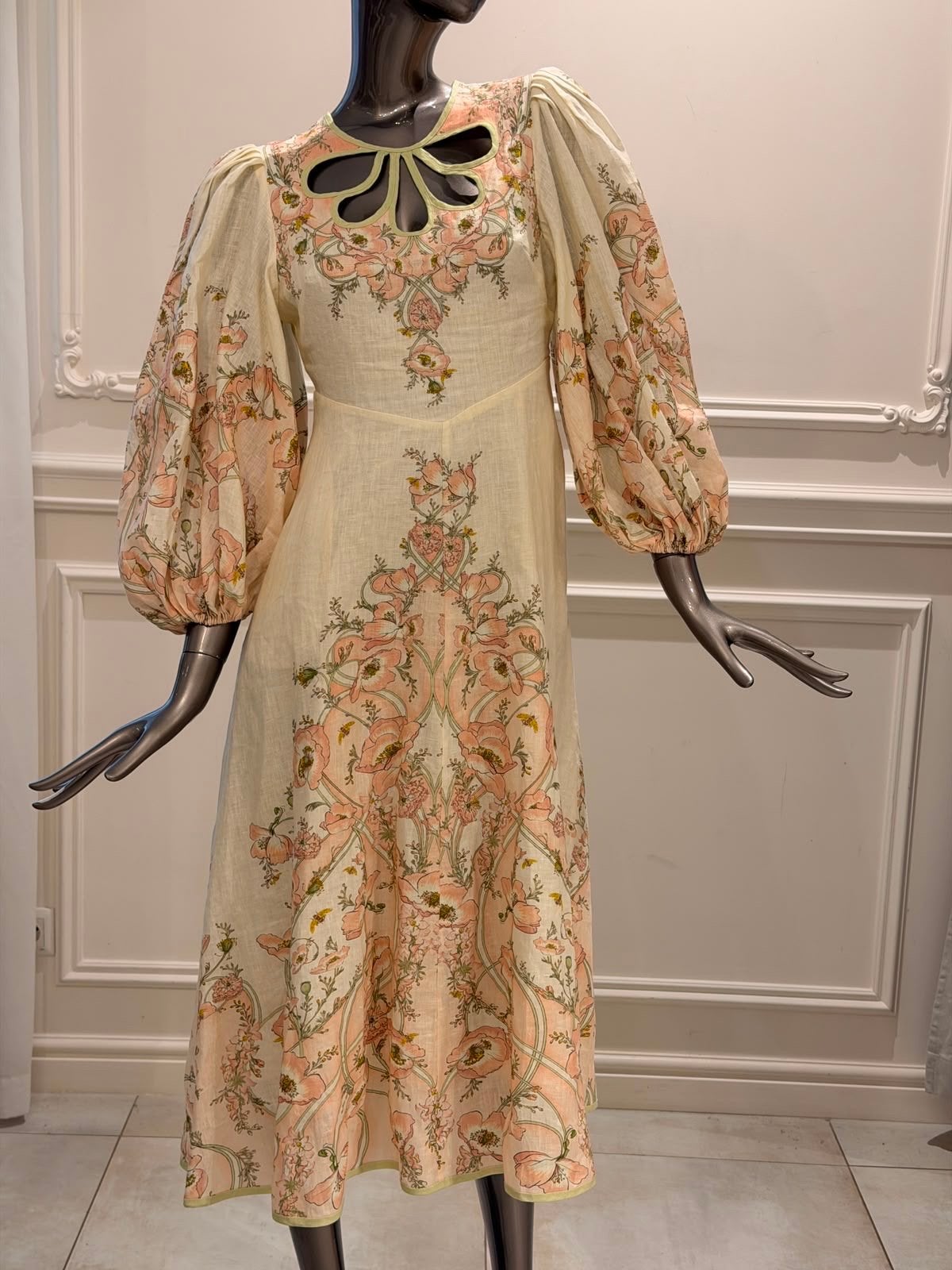 Zimmermann Linnen Jurk met Bloemenprint, Beige, Ophalen of Verzenden, Zo goed als nieuw, Maat 36 (S)