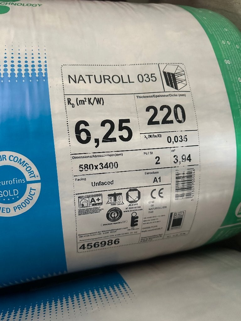 8m2 Knauf isolatie rd 6,25, 12 cm of meer, Nieuw, 5 tot 10 m², Glaswol