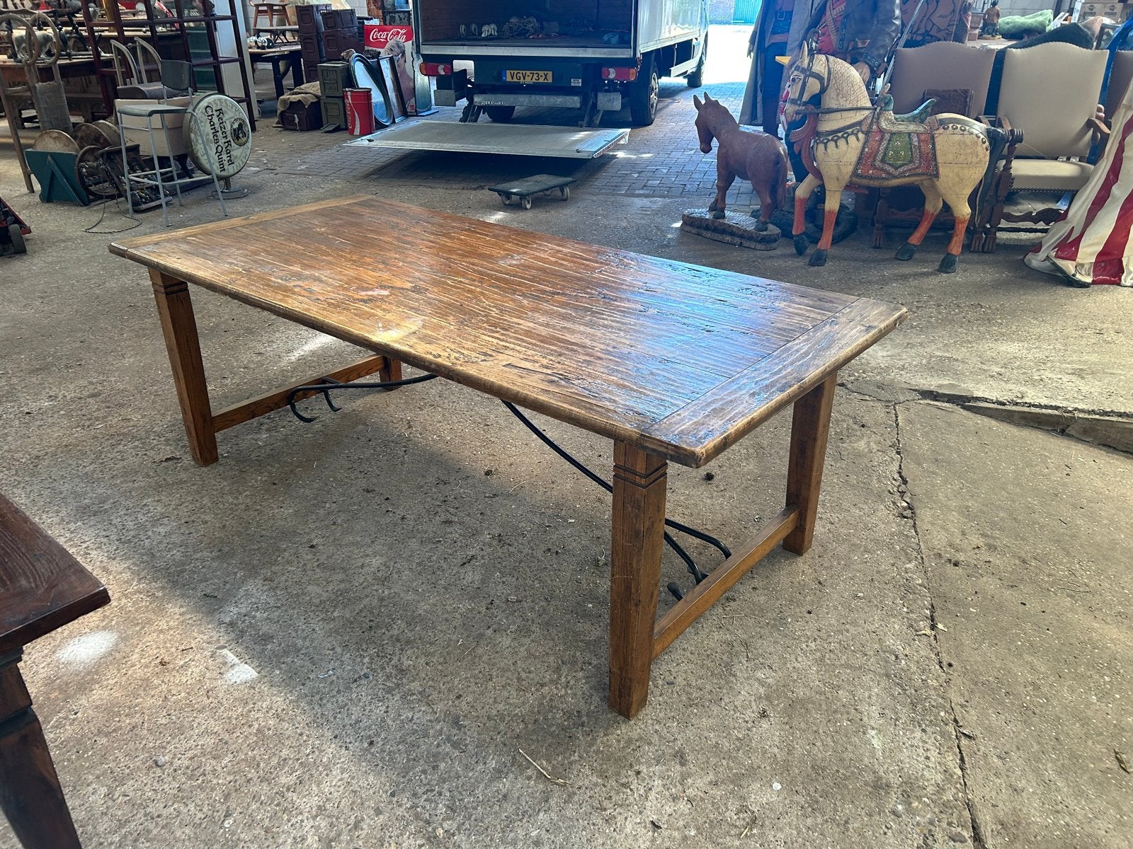 Prachtige oude houten tafel - 220x100x77 cm, Ophalen