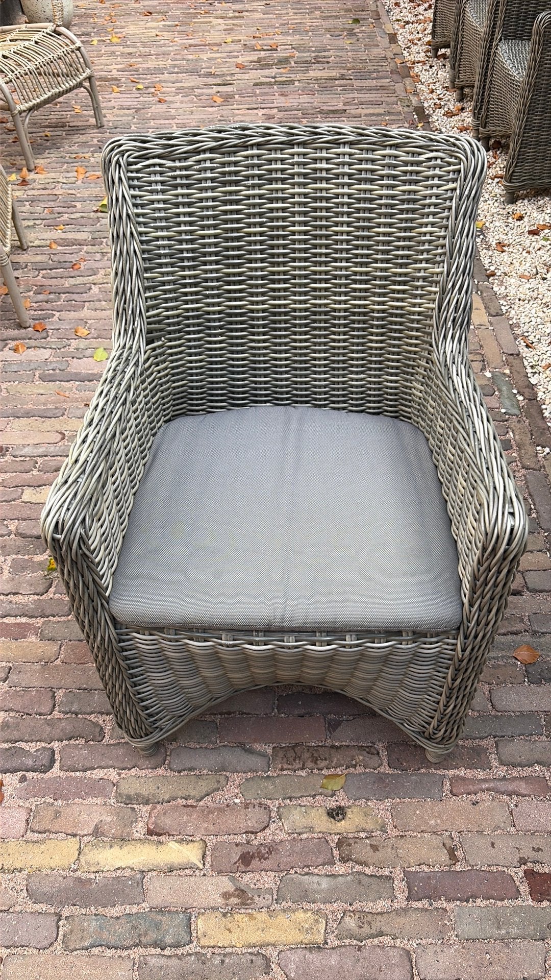 Comfortabele Wicker Tuinstoel - Grijs, Ophalen, Gebruikt, Wicker