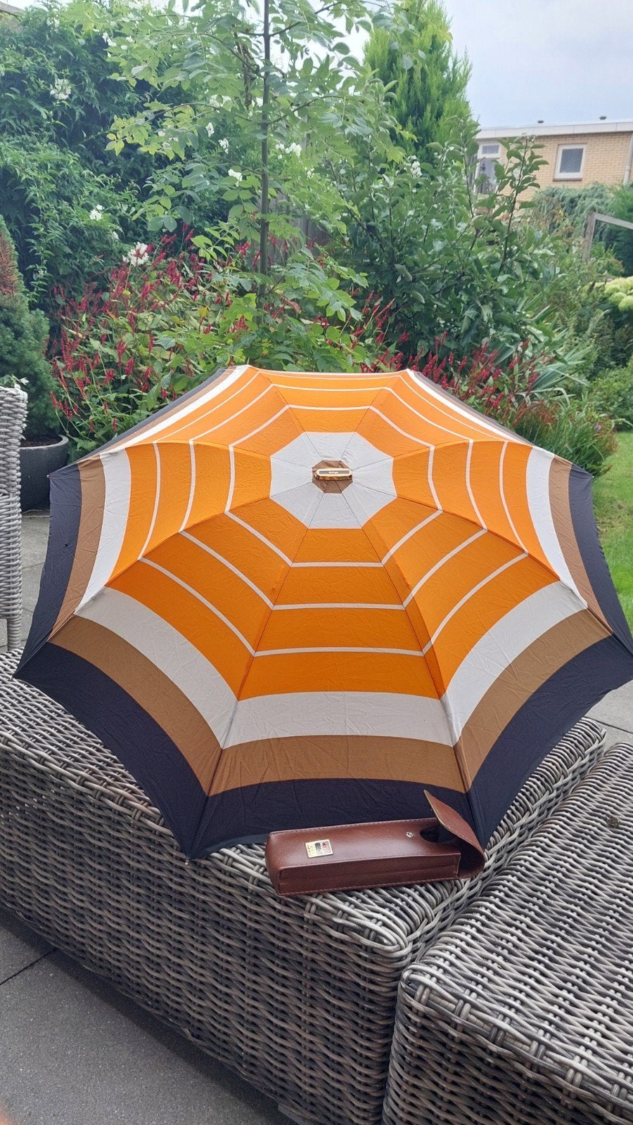 Vintage Knirps 2000 paraplu met leren hoes, Ophalen of Verzenden, Zo goed als nieuw, Oranje