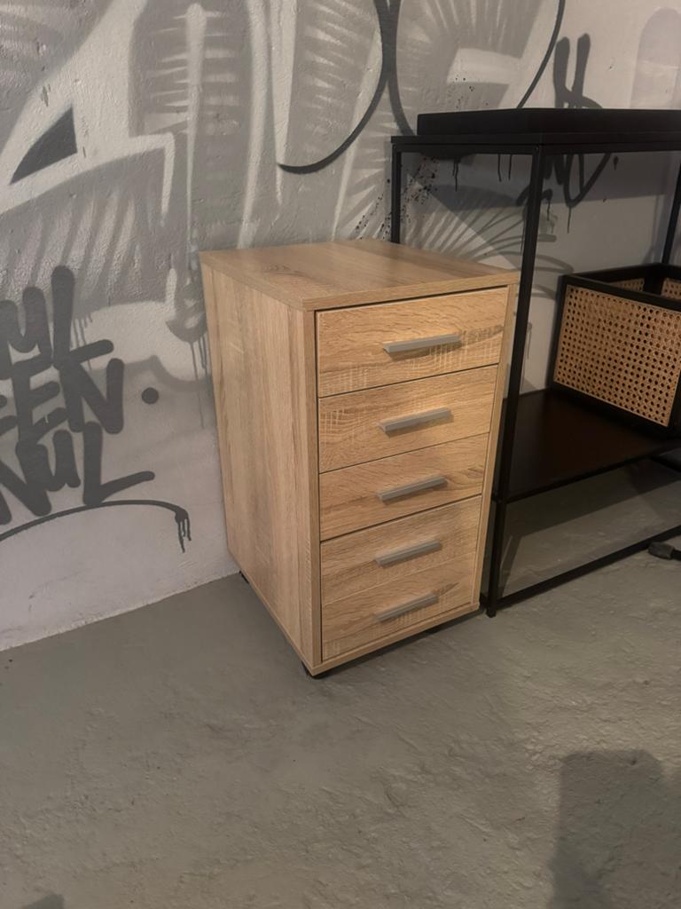 Houten ladeblok met wielen voor bureau, Ophalen, Minder dan 50 cm, Gebruikt, 5 laden of meer