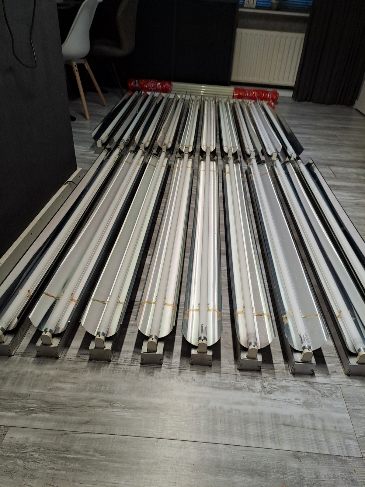 19x tl armatuur met spiegelkappen + gebruikte lampen, Ophalen, Gebruikt, 30 tot 60 watt