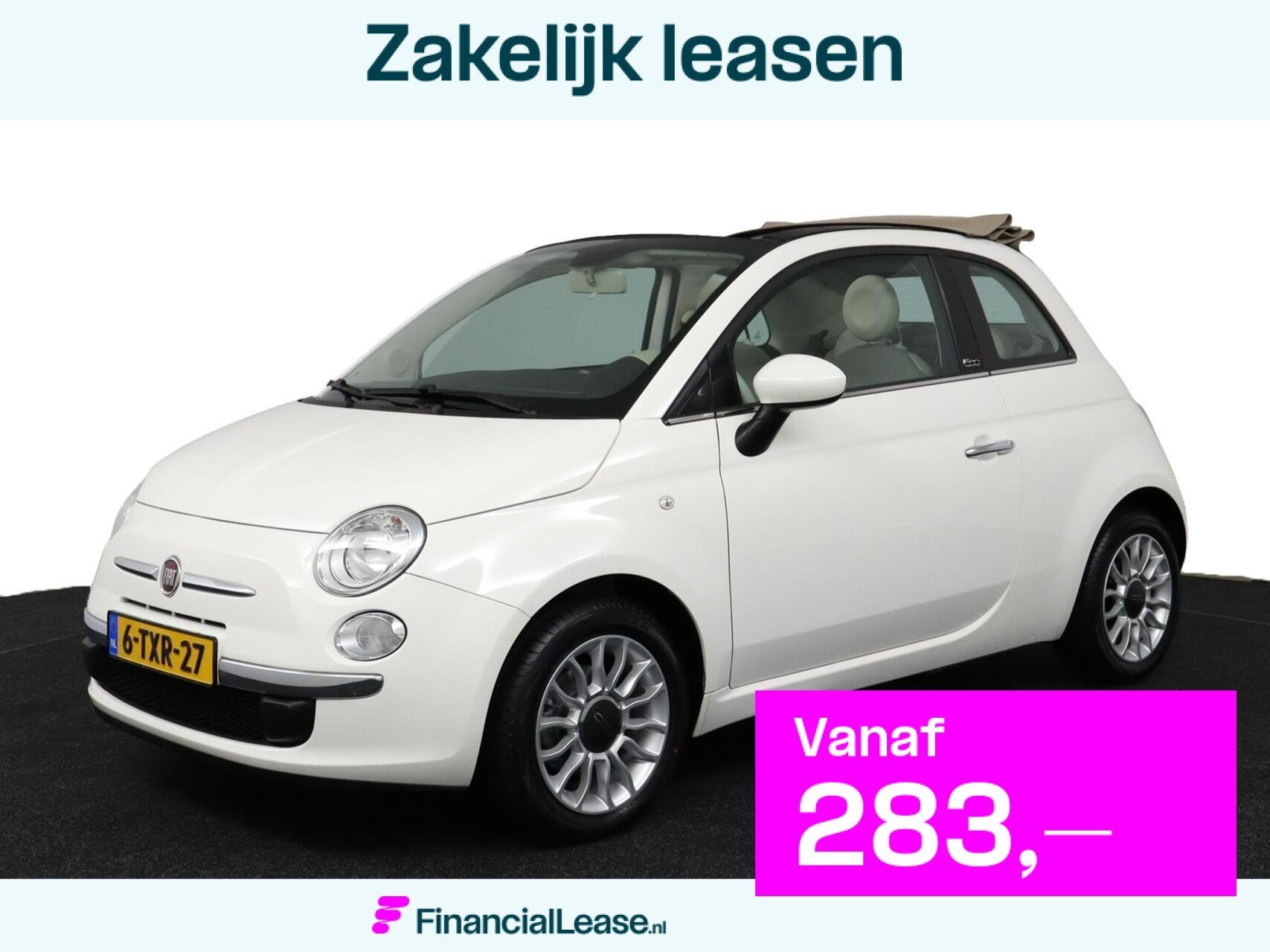 Fiat 500 0.9 TwinAir Turbo Lounge | Cabrio | Airco | 15 inch, Gebruikt, Wit, Origineel Nederlands, Bedrijf