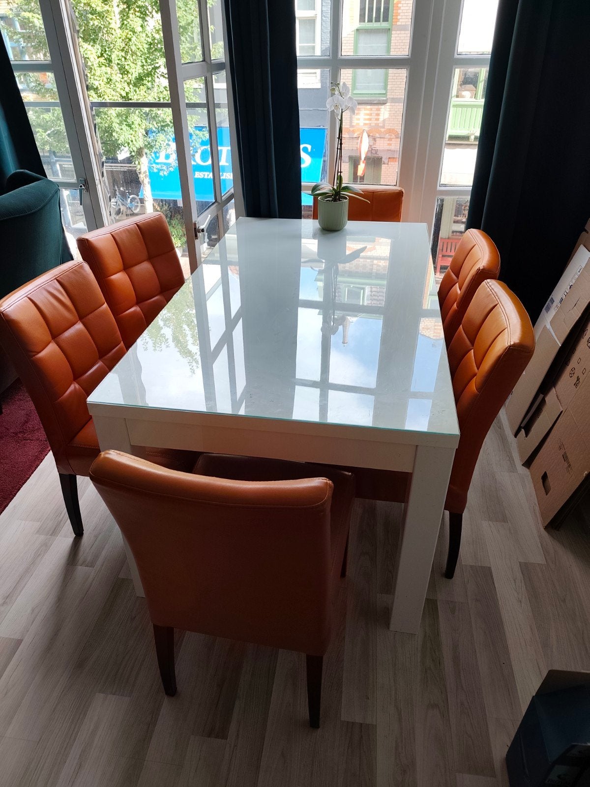 Eettafel met stoelen, Huis en Inrichting, Tafels | Eettafels, Ophalen, 50 tot 100 cm, Zo goed als nieuw, 150 tot 200 cm