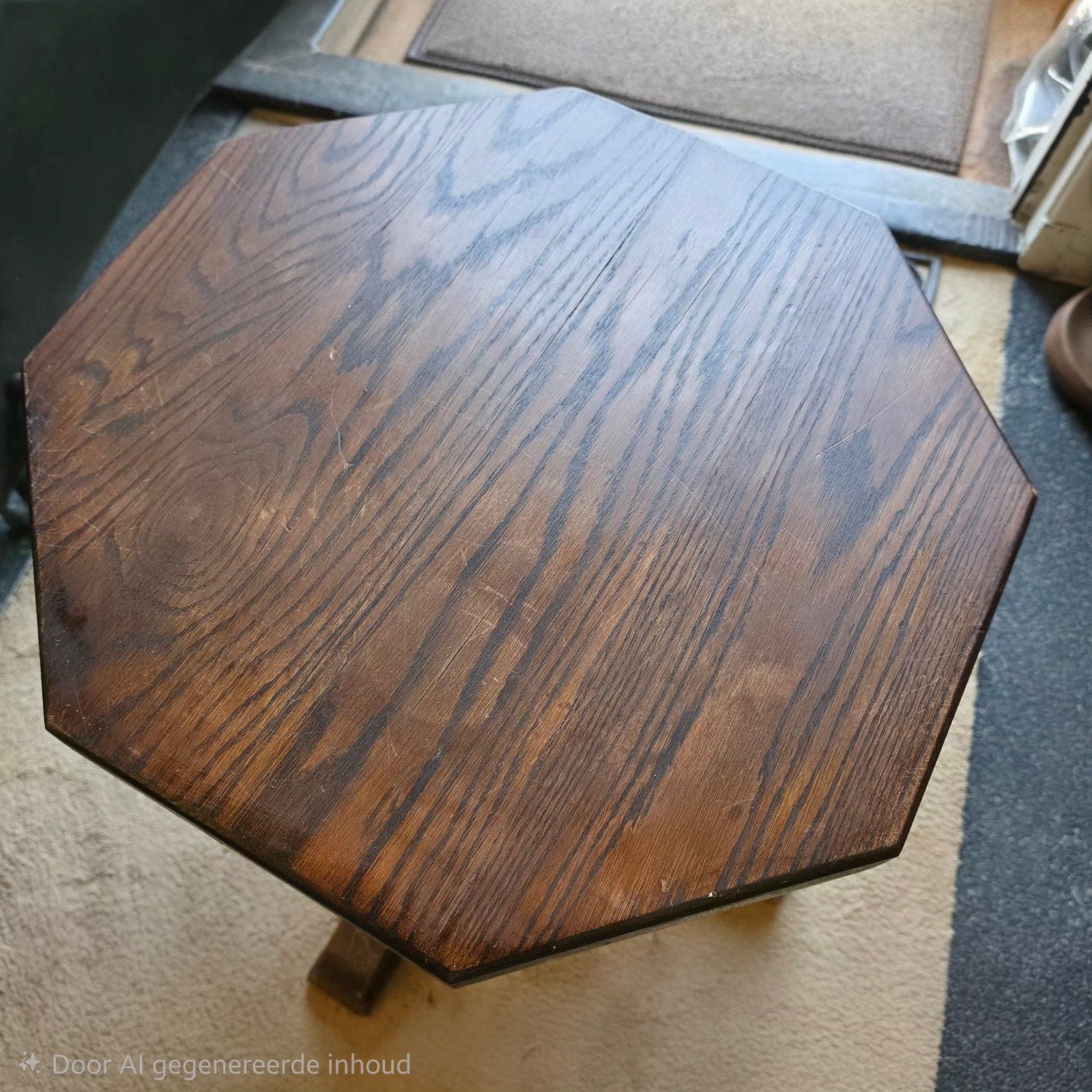 Massief eikenhouten bijzettafel salontafel, achthoekig, Ophalen of Verzenden