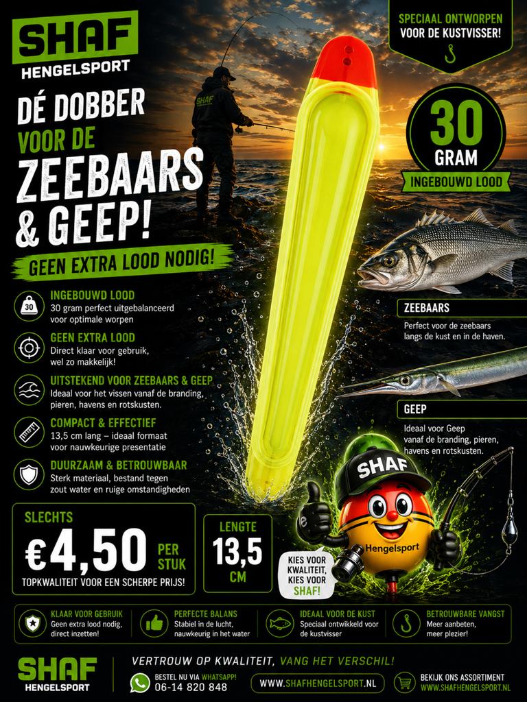 Zeebaars & Geep Dobbers 30 Gram, Ophalen of Verzenden, Nieuw, Dobber of Lood