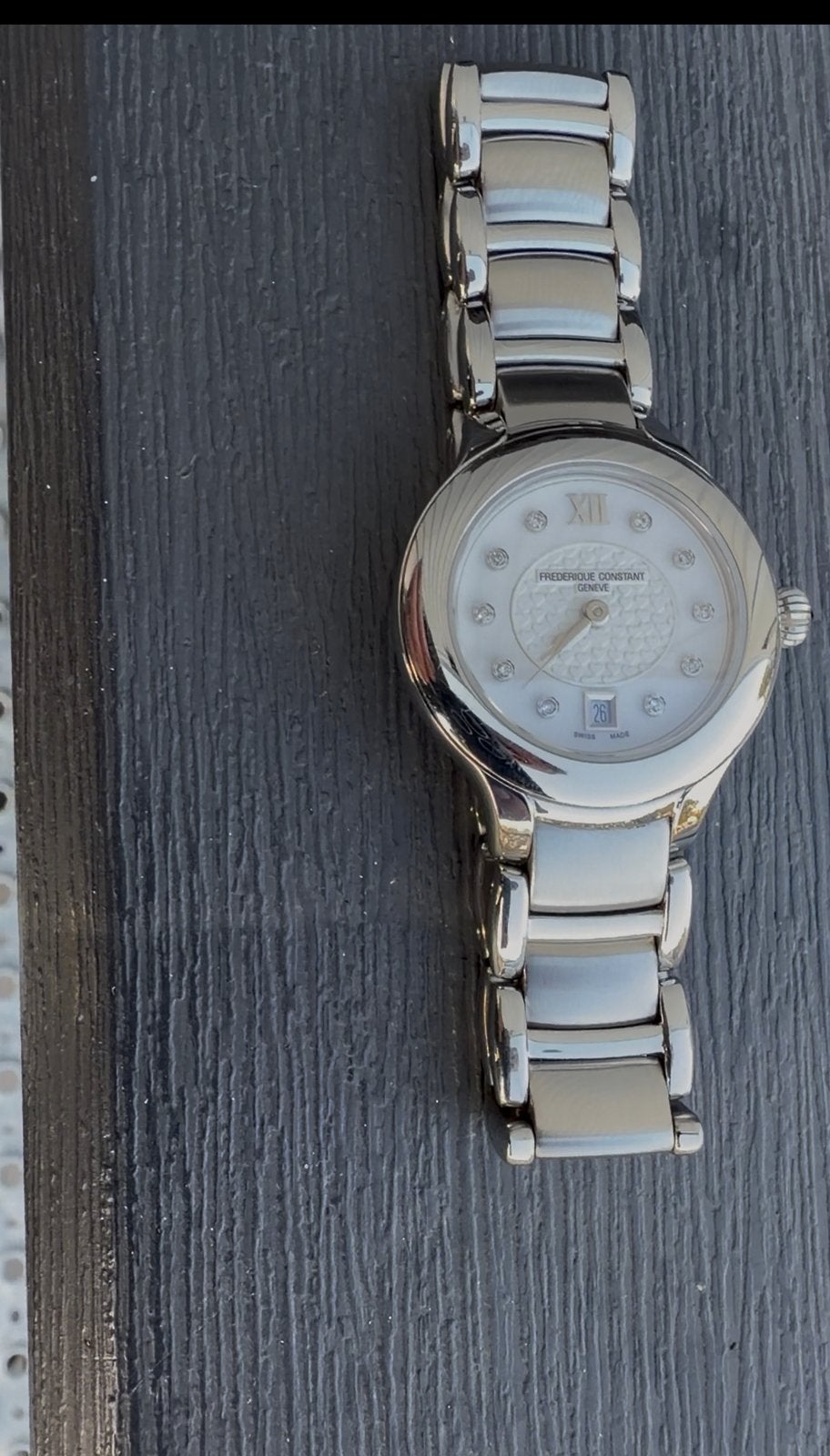 Frederique Constant Geneve Dameshorloge met Diamanten, Overige merken, Staal, Polshorloge, Ophalen of Verzenden