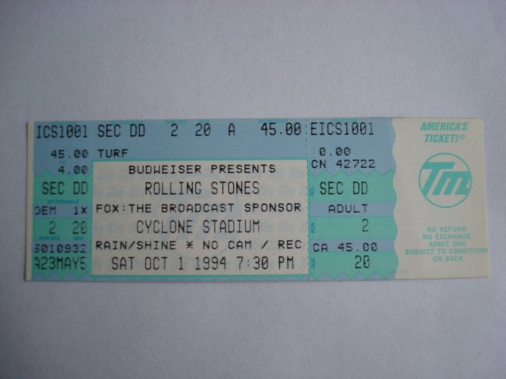 Ticket The Rolling Stones 1994, Ophalen of Verzenden, Zo goed als nieuw, Foto of Kaart