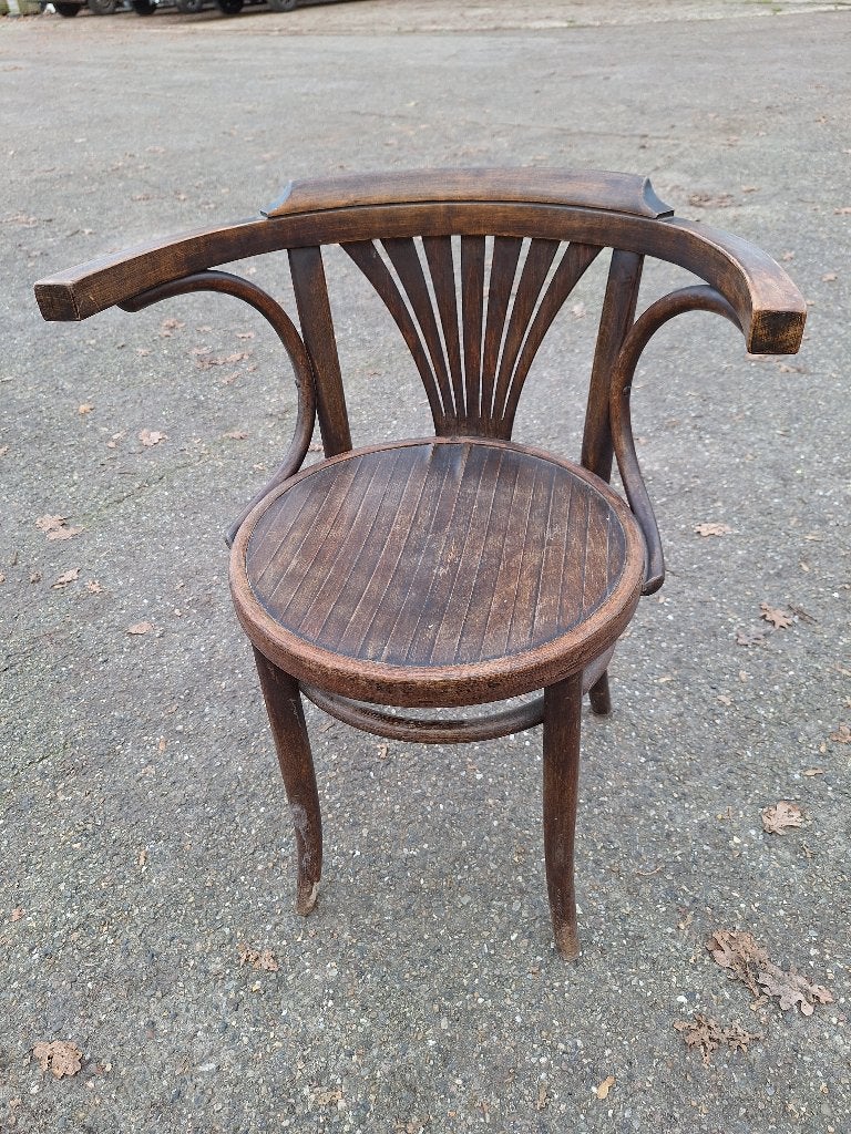 stoel met halfronde rugleuning, Huis en Inrichting, Stoelen, Gebruikt, Eén, Hout, Bruin, Ophalen