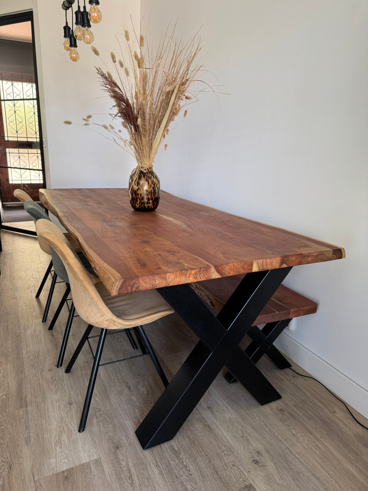 Eettafel met bankje - 2x1m tafel, 1.60x0.44m bankje, Huis en Inrichting, Tafels | Eettafels, Ophalen, Gebruikt, 50 tot 100 cm