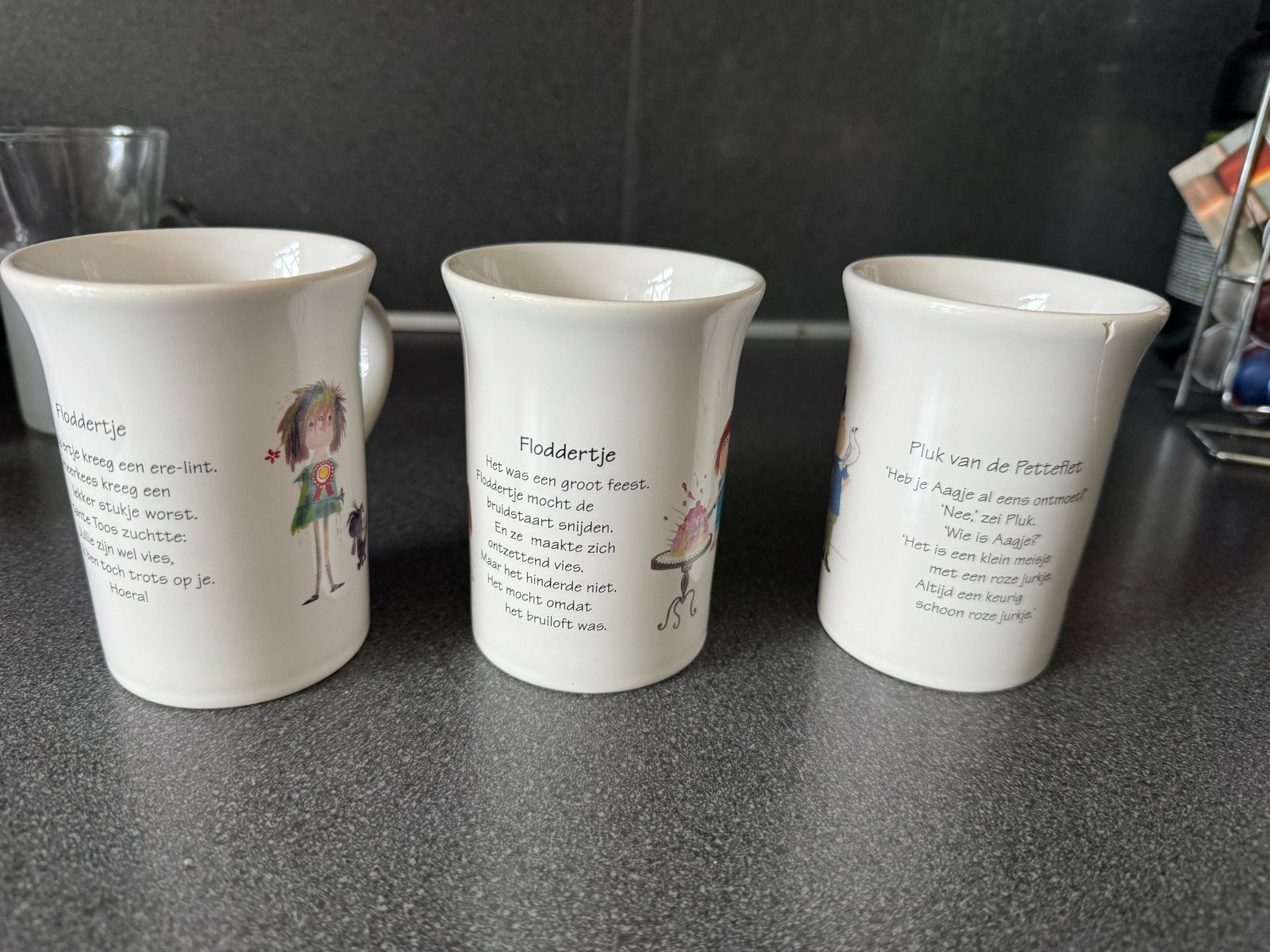 Set van 3 Floddertje en Pluk van de Petteflet mokken, Ophalen, Steen/keramiek, Wit, Overige merken