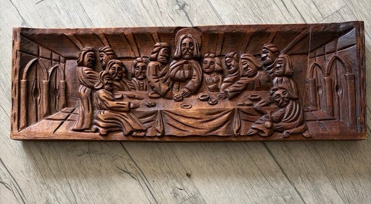 Houten reliëf: Het Laatste Avondmaal, Ophalen, Houtsnijwerk, Handgemaakt, 20 - 50 cm