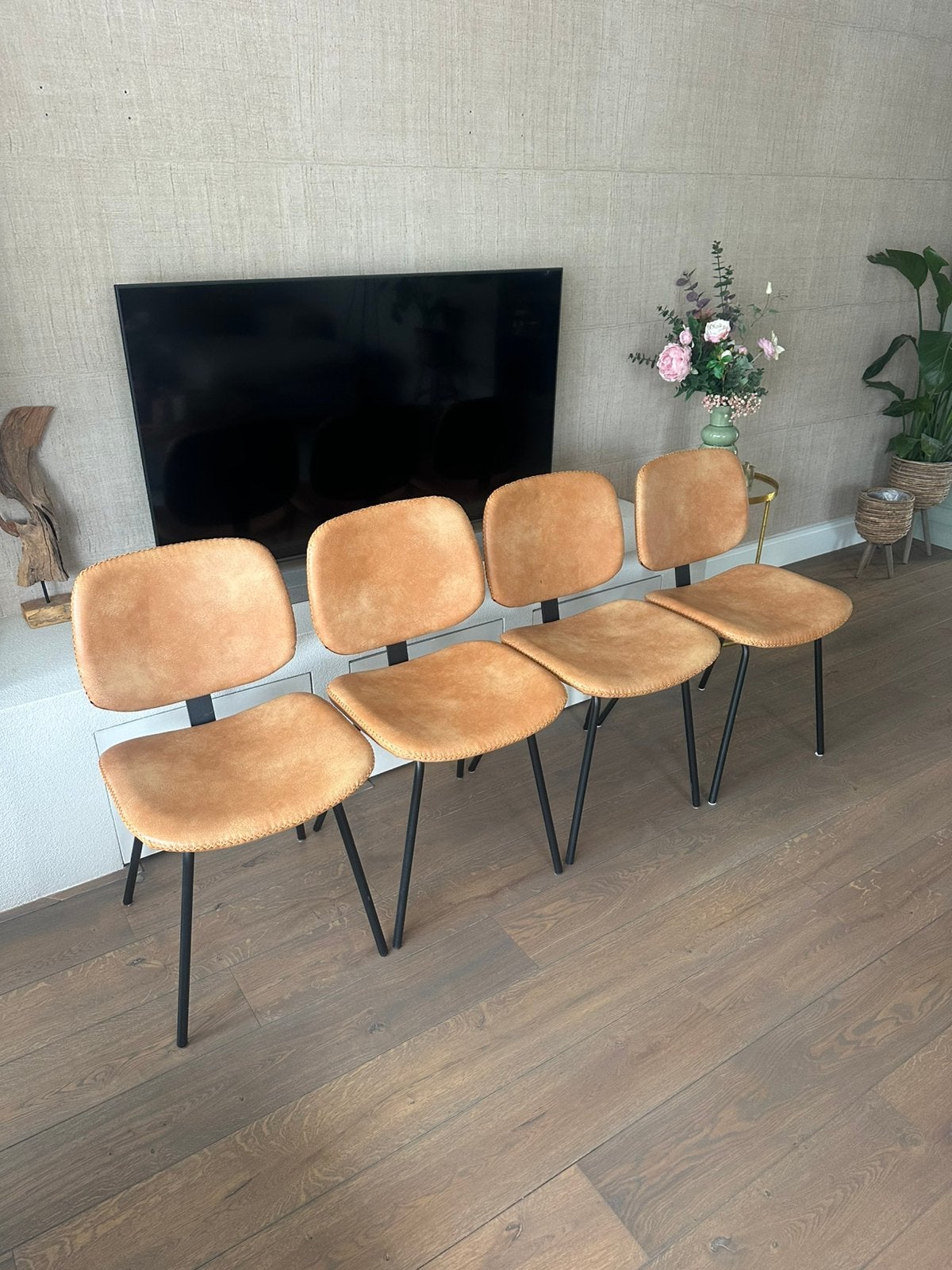 4 cognac kleurige stoelen - bezorgen mogelijk, Huis en Inrichting, Stoelen, Ophalen, Gebruikt, Bruin, Vijf, Zes of meer stoelen
