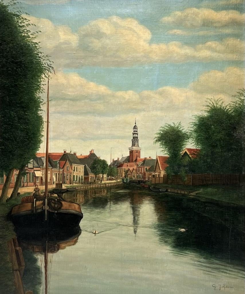 38. Olieverfschilderij, G.J. Adema - Aldeboarn, Friesland, Antiek en Kunst, Kunst | Schilderijen | Klassiek, Ophalen of Verzenden