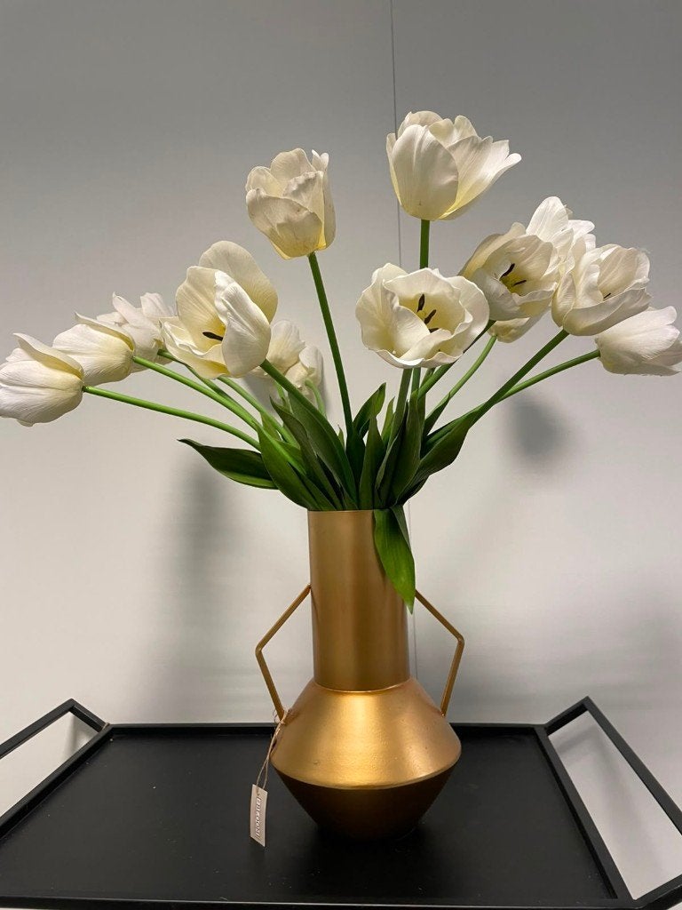 kunstbloemen in gouden vaas, Ophalen, 65 cm, Met pot of vaas, Overige materialen