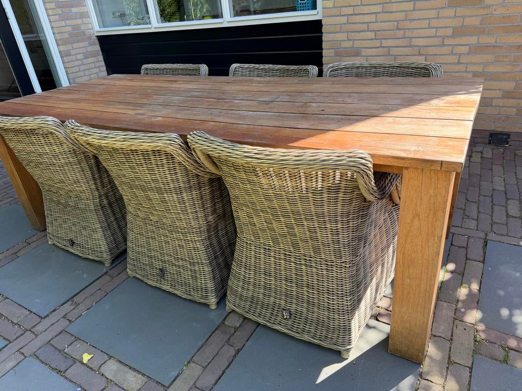 Allure Teakhouten Tuintafel met Rotan Stoelen, Tuin en Terras, Tuintafels, Gebruikt, Rechthoekig, Teakhout, Ophalen