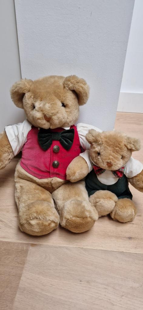 Twee schattige teddyberen met kleding, Beer, Ophalen of Verzenden, Zo goed als nieuw, Middelgroot (20 tot 80 cm)