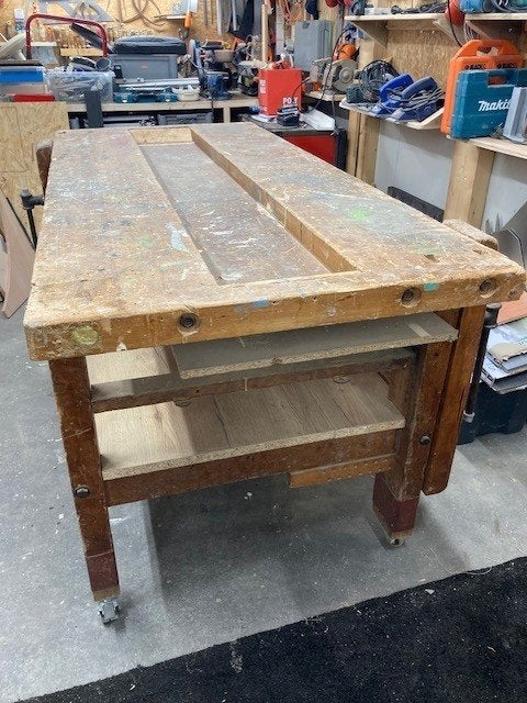 Beukenhouten werkbank, Doe-het-zelf en Verbouw, Ophalen, Gebruikt, 170 cm of meer, Bankschroef