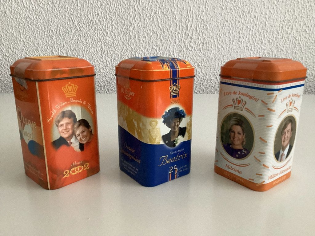 3 verzegelde volle De Ruijter Jubileumblikjes oranjehagel, Verzamelen, Blikken, Ophalen of Verzenden, Zo goed als nieuw, Overige