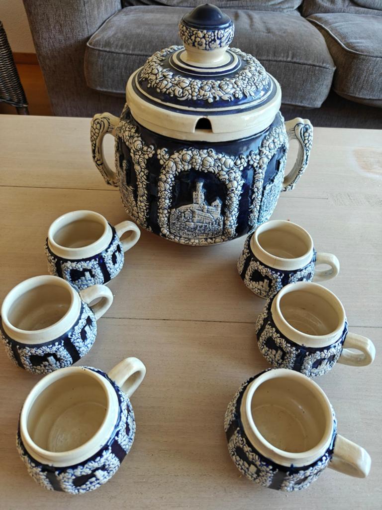 Vintage Glühwein Set: Drachenfels Punchkom met 6 Mokken, Ophalen of Verzenden