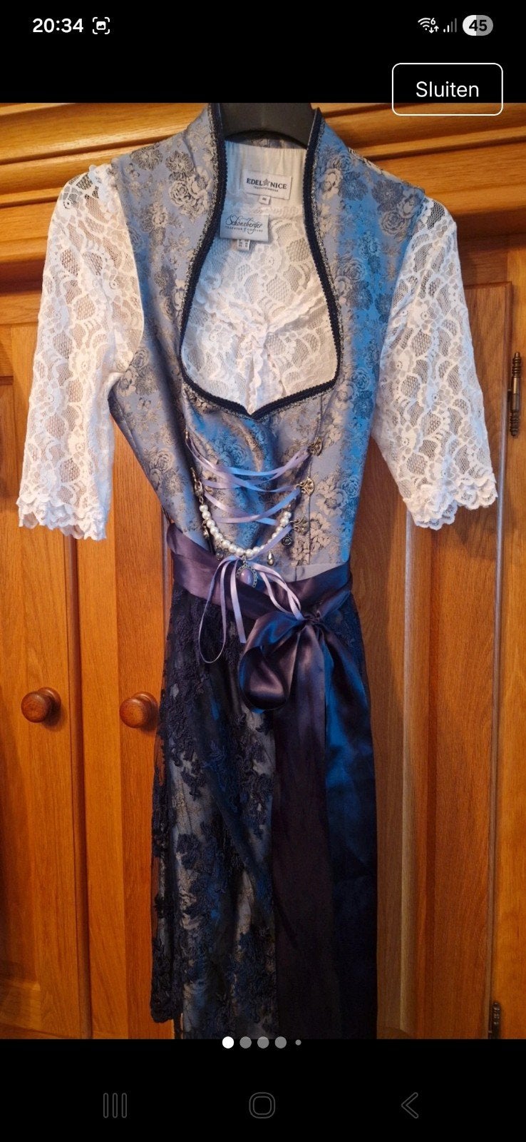 Dirndl jurk Edelweiss Schöneberger Trachten Couture, Blauw, Maat 46/48 (XL) of groter, Ophalen of Verzenden, Zo goed als nieuw