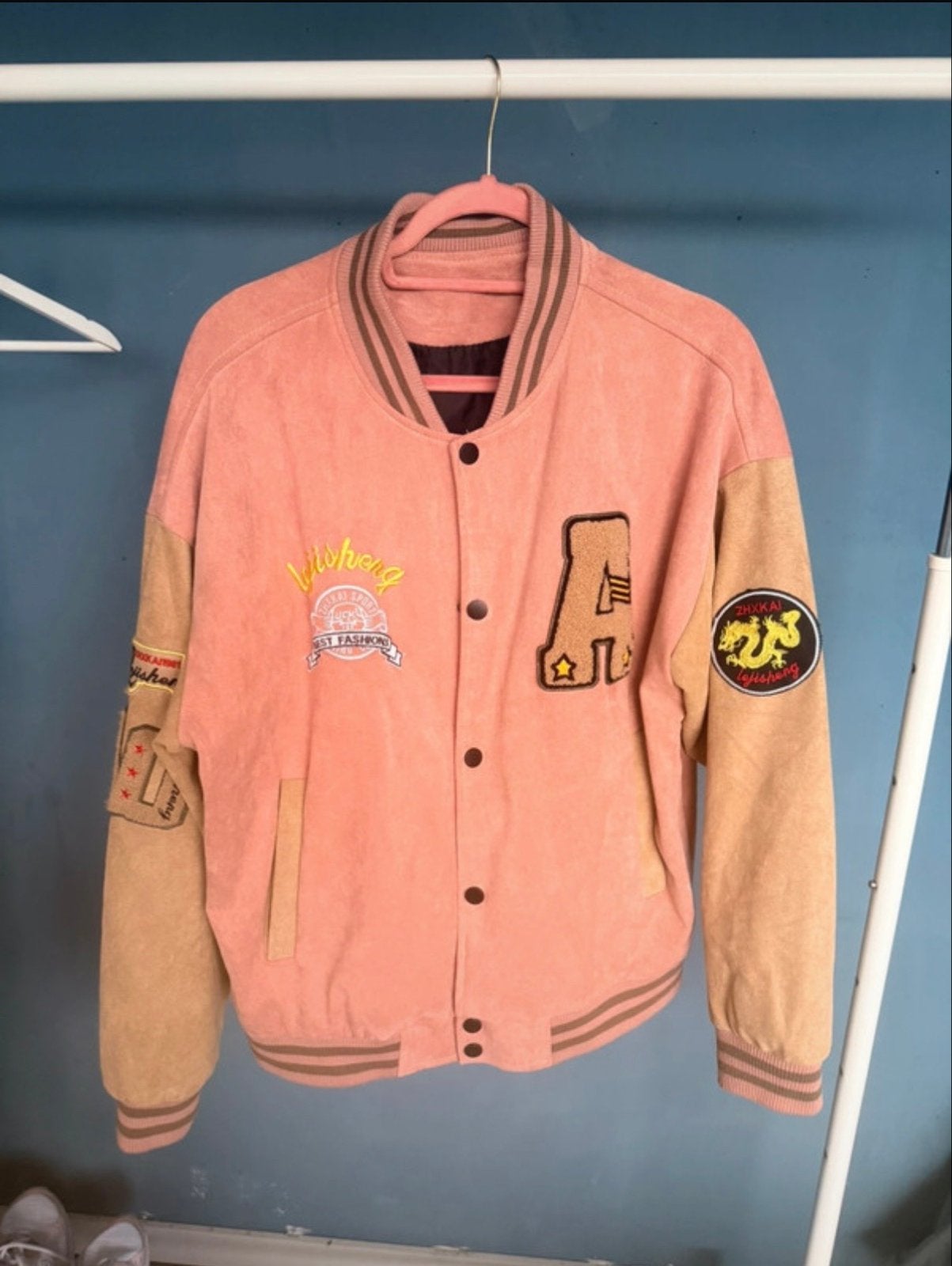 Shein Varsity/Bomberjack Oudroze met Beige Mouwen, Ophalen of Verzenden, Gedragen, Maat 42/44 (L), Roze